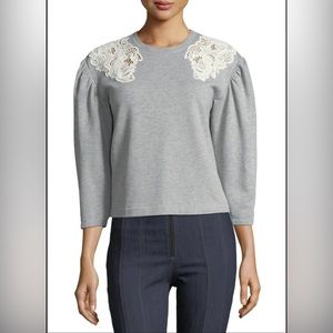 Rebecca Taylor XS Gray Sweater w/ Lace Shoulder Cutout